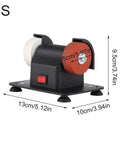 Smooth Operator Mini Bench Grinder For Home Shop Deburring Sharpening And Steel Polishing Rock Solid Desktop Tool with dual abrasive wheels.