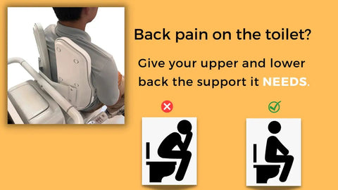 Two Panel Backrest Toilet Support For Elderly And Handicap Access shown in use providing lumbar back aid.