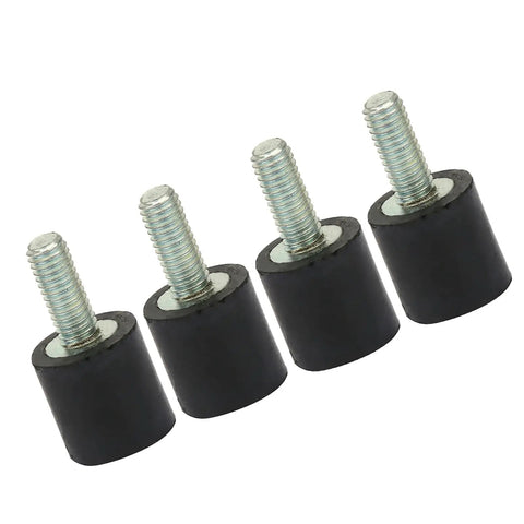 Anti Vibration Rubber Mounts 4 Pack With Metal Silentblock Bobbins For Air Compressors Engines And Audio Gear Noise Reduction And Shock Absorption VD8x8 M3x8 Size, four black rubber mounts with metal studs
