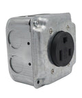 Heavy Duty Nema 6 50r Power Outlet Receptacle Flush Mount Galvanized Steel 50 Amp showing side view with black outlet face.