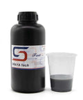 Fast ABS Like 3D Printer Resin For LCD DLP 405nm UV Curing Non Brittle High Precision Photopolymer Gray 1kg bottle next to filled cup