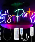 RGB Lets Party Neon Sign For Wall Decor Large LED Neon Light Up Sign With Rainbow Colors And Music Sync Perfect For Weddings Birthdays Christmas Valentines Day Bars And More Comes With Power Adapter, accessories included