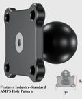 Heavy Duty One Inch Class B Hitch Ball Mount Base With Slick TPU Tube And Built Like A Tank 6061 Amps Square Plate, close-up of ball and plate.