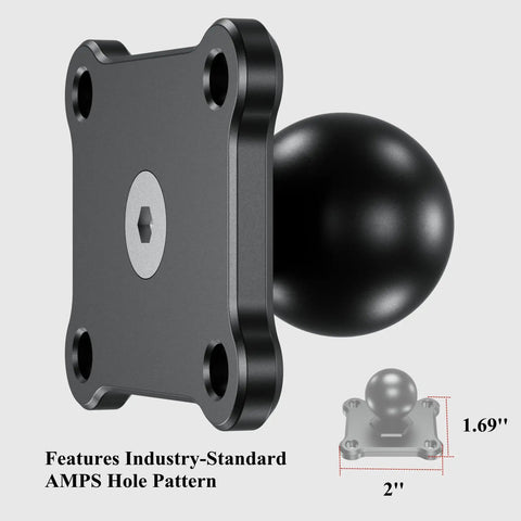 Heavy Duty One Inch Class B Hitch Ball Mount Base With Slick TPU Tube And Built Like A Tank 6061 Amps Square Plate, close-up of ball and plate.