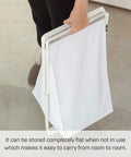 Foldable Laundry Basket With Steel Frame And Polyester Bag Portable Hamper Organizer For Home in white, easy carry folded state.