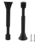 Two Pack Rock Solid Heavy Duty Spring Door Stops With Flexible Adjustable Range From Three And One Sixteenth Inches To Four And Eleven Sixteenths Inches Black Wall Mount Door Stops With Rubber Bumper