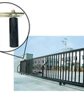 Universal Heavy Duty Slide Gate Guide Roller 6 Inch Black Rear Post Bracket with Adjustable Dual Nylon Rollers shown installed