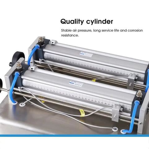 Badass Heavy Duty Stainless Steel Pneumatic Filling Machine For Cream And Thick Paste showing quality cylinder components for precise filling.