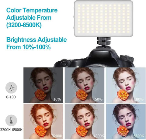 On-Camera Bi-Color LED Video Light With 6 Color Filters, Mini Rechargeable Lighting Panel 3200K-6500K, Dimmable, 1250 Lux, CRI95 Plus