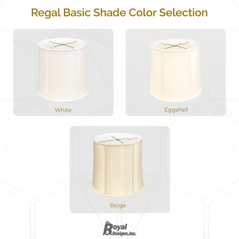 Regal basic shade color selection featuring white, eggshell, and beige drum lamp shades.