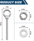 Diagram showing dimensions of Metric M10 Eye Bolts 5 Pack Heavy Duty Stainless Steel 3/8 In By 4 In Long Welded Extension