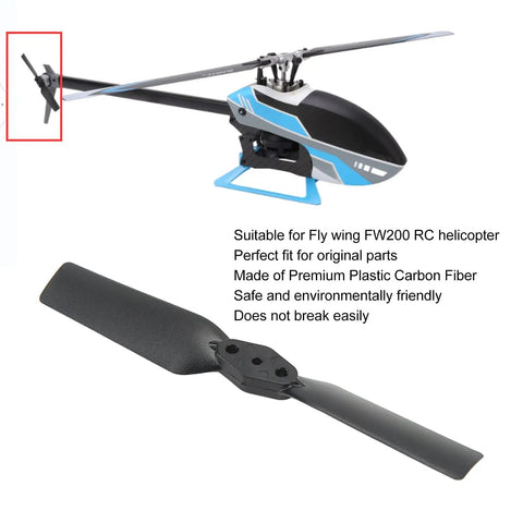 Replacement Tail Propeller for FW200 RC Helicopter, Lightweight Plastic Carbon Fiber Blade shown with helicopter