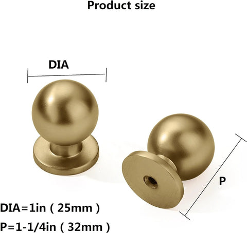 Gold Cabinet Knobs Set 10 Pack Round 1 Inch Brushed Brass Zinc Alloy Dresser Knobs for Kitchen Cabinets and Furniture