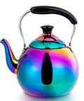 Induction Compatible Stovetop Tea Kettle Stainless Steel Whistling Tea Kettle Rainbow Iridescent Mirror Finish 2 Quart