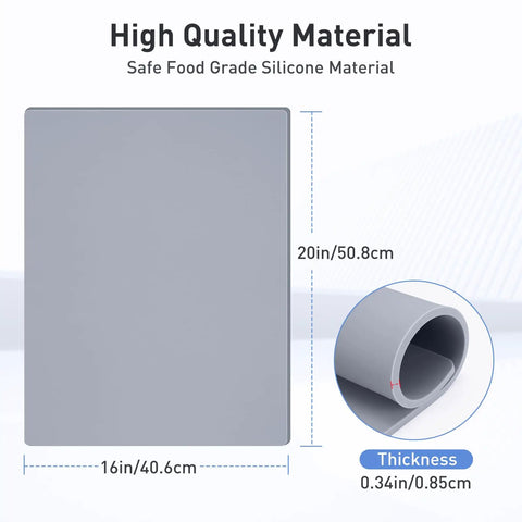 Dimensions of Beefy Silicone Heat Press Mat 16x20 Inch Heavy Duty Double Sided Pad for HTV Heat Transfer Vinyl with thickness details.