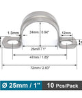 Diagram of Stainless Steel SS304 Conduit Clamp U Bracket 2 Hole Heavy Duty Pipe Clip Set of 10 for Cables and Water Pipes, Fits 1 Inch OD