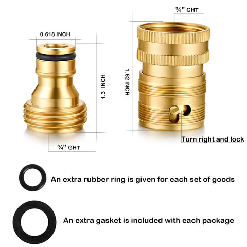 Solid Brass Garden Hose Quick Connect Kit Three Quarter Inch GHT Threaded Fittings No Leak Female And Male Adapters side view