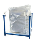 Heavy Duty Steel Bulk Bag Filling Station Stand For FIBC Bags 52 By 52 Inches Hands Free Loading Open Center Frame For Full Access Ideal For Debris Scraps And Waste On Job Sites, blue steel frame holding bulk bag