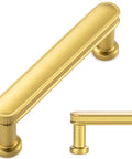 Alt Tag: 3 Inch Brushed Gold Cabinet Handles Set, close-up view of gold handle with smooth edges, P35 Style Easy Mount