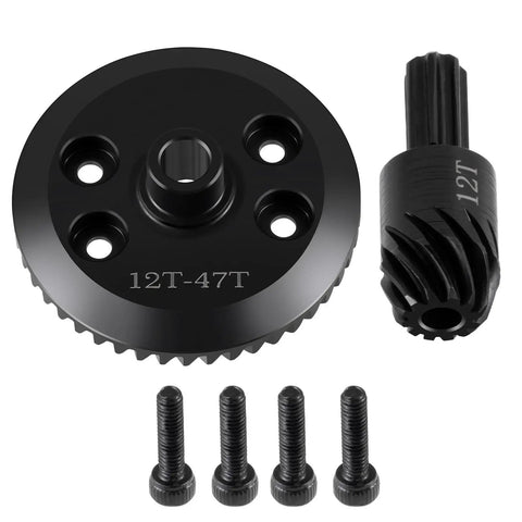 Close-up of Beefed Up Steel Front And Rear Differential Gear Set For Traxxas 1 To 16 Scale Mini Maxx Mini Slash XRT VXL 3S, showing 47T/12T gears.