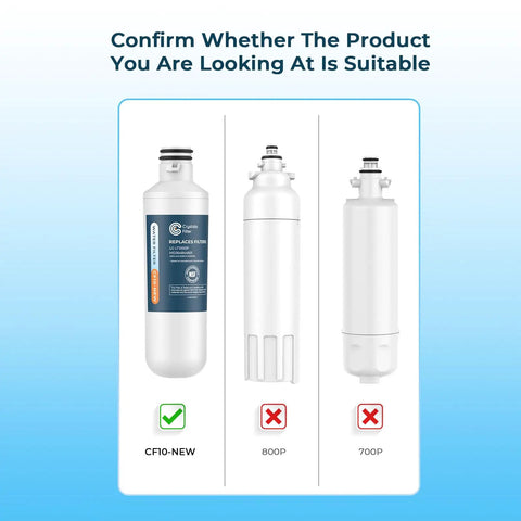 Comparison of CF10-NEW, 800P, and 700P filters for LT1000PC Replacement Water Filter 3 Pack for LT1000PC Series compatibility.