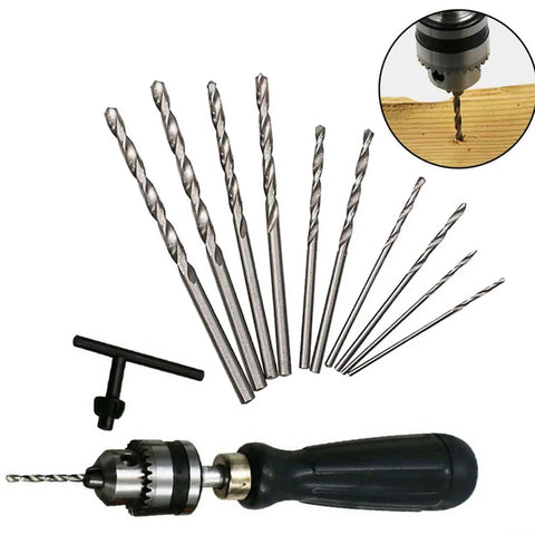 Compact Portable Hand Drill With Keyless Chuck And 10 Drill Bits 0.6-6mm Capacity Aluminum Alloy Body For On-The-Go DIY Projects PCB