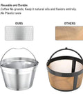 Reusable Stainless Steel Coffee Filter For Mr Coffee Makers, 4 to 6 Cup Basket, shown next to other filter for comparison