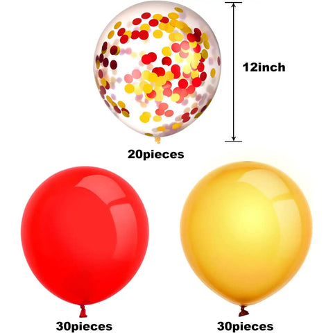 80 Pcs Red And Yellow Confetti Balloons 12 Inch Party Decor For Weddings Baby Showers Birthday Parties And Events Perfect For Arch Backdrops Creating Party Vibe And Easy Decorating Supplies - three types of balloons: confetti, red, yellow