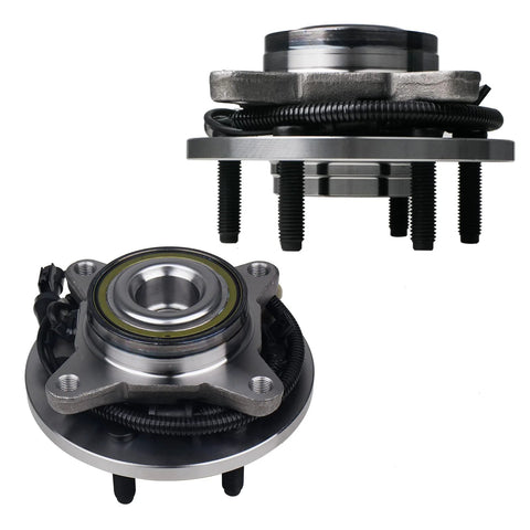 Front Wheel Bearing And Hub Assembly Set Of 2 For 2009 2010 Ford F150 RWD With ABS Six Lug Left Driver Side And Right Passenger Side Replacement Hub Kit For Your Beefed Up Work Truck, showing the six-lug design and ABS wiring.
