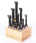 Image of Three Eighths Inch Boring Bar Set Nine Piece HSS Boring Cutter Head Kit For CNC Milling and Lathe Work with carbide tips