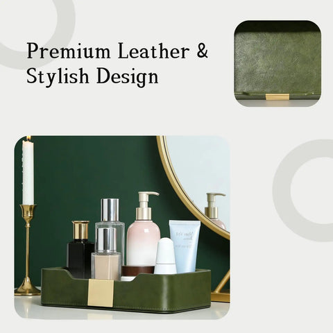 Green Luxury Leather Jewelry Tray Organizer For Desk And Nightstand with premium leather and stylish design