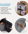 Foldable Storage Bins With Metal Frame Set Of 2 shown in closet and close-up, highlighting fabric, durability, and handles.