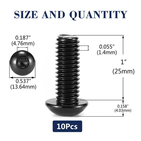 5/16-18 X 1 Inch Button Head Socket Cap Bolts 304 Stainless Steel 18-8 Grade With Black Oxide Finish 10-Pack dimensions and details