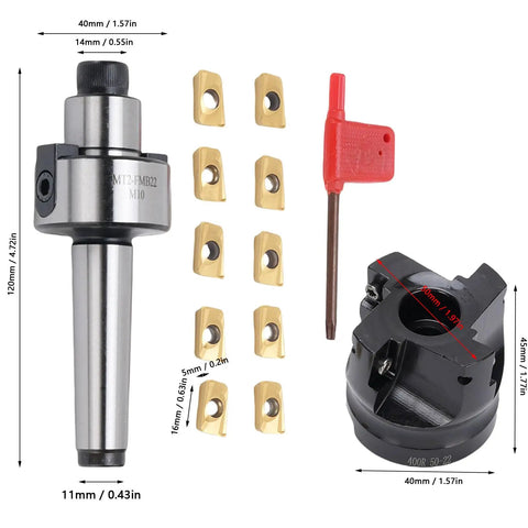 Face Mill Kit With MT2 FMB22 Holder - CNC Indexable High Speed Milling Cutter Kit, 400R-50-22, Includes 10 APMT1604 Carbide Inserts