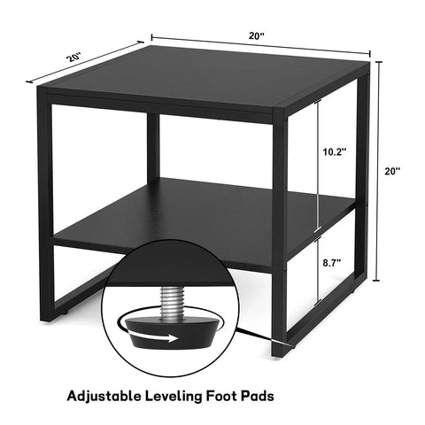 Premium Black Square End Table With Rich Wood Grain Finish Heavy Duty Frame And Cold Beer Mini Fridge Stand dimensions 20x20x20 inches with adjustable foot pads.