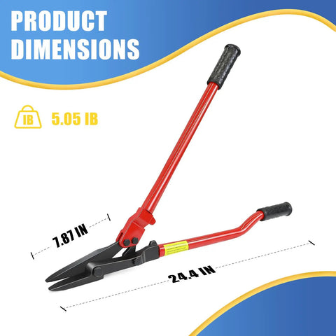 Heavy Duty Strapping Cutter With 24 Inch High Carbon Steel Blade For Steel And Polyester PET Strapping Up To 2 Inch Width And 0.05 Inch Thickness Pro Grade Ergonomic Handle For Comfort And Precision Cutting, 24.4in dimensions