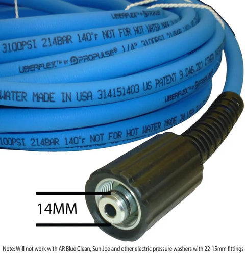 Kink Resistant Pressure Washer Hose One Quarter Inch 3100 PSI 50 Feet Made In USA Flexible ProPulse Tech Heavy Duty with 22mm Fittings