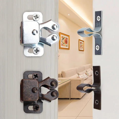 Double Roller Cabinet Latches Set With Self Aligning Arms for wardrobes and wine cabinets, installed on door, steel
