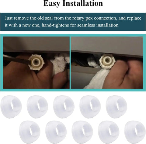 Plastic Santoprene Swivel Seal Kit Easy Install Half Inch PEX For RV Water Lines Includes 10 Gasket Cones Fits PEX Fittings And Swivel Connectors Replacement Washer For RV Plumbing, 1/2-inch seals shown