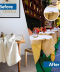 Heavy Duty Stainless Steel Picnic Tablecloth Clips 12 Pack for Outdoor Tables, securing tablecloths in before and after setup.
