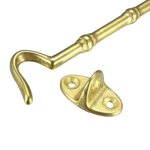 Premium Brass Hook And Eye Latch For Gate Cabin Door Window With Screws Heavy Duty Secure Locking Hardware No Sweat Setup Rock Solid Grip Golden Finish Top Shelf Quality 2 Pack