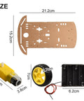 Arduino Compatible 2WD Smart Robot Car Chassis Kit With Speed Encoder; includes motors, wheels, battery holder; dimensions labeled.