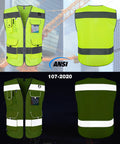 High Visibility Safety Vest For Men And Women With 9 Pockets, Reflective Strips For 360 Degree Night Visibility, ANSI ISEA Approved Work Vest In Yellow, X Large shown front and back