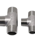 Two Pack 304 Stainless Steel NPT Male Tee Fittings One-Half Inch Three Way Pipe Tee For Oil Air And Gas Lines Tough As Nails Industrial Grade