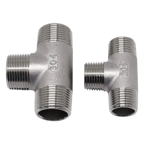 Two Pack 304 Stainless Steel NPT Male Tee Fittings One-Half Inch Three Way Pipe Tee For Oil Air And Gas Lines Tough As Nails Industrial Grade