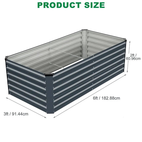 Heavy-Duty Galvanized Raised Garden Bed 6x3x2 Ft For Vegetables, Outdoor Metal Planter Box With Rust Resistant Panels, grey