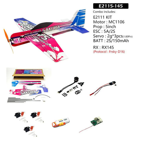 Micro Indoor PP Foam RC Airplane 3D F3P Sakura Edition with 420mm wingspan, motor, ESC, servo, prop, battery, and receiver kit.