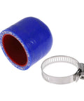 32mm ID Silicone Hose End Cap 1-1/4 Inch With 4-Ply Polyester Wrap, Blue exterior red interior, shown with metal clamp