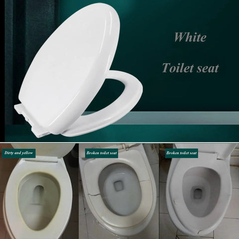 Silent Soft Close No Sweat Quick Release Oval Toilet Seat With Adjustable Zinc Hinge Super Duper Easy To Mount And Scrub Out For Every Main House Bathroom Now, shown with a comparison of damaged toilet seats.