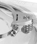 Close-up of the attachment mechanism of the Universal Angle Grinder Dust Cover And Guard For 4 And 5 Inch Pro Polishing Machines.